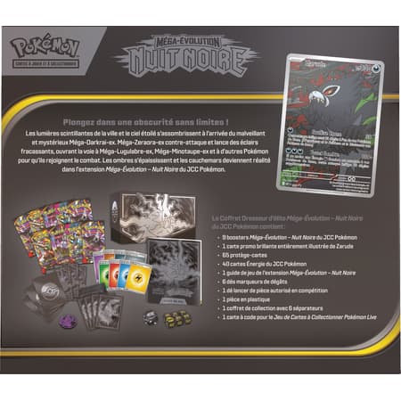 Coffret Dresseur d'Élite Pokémon JCC Méga-Évolution ME05 Nuit Noire version française avec boosters et accessoires officiels
