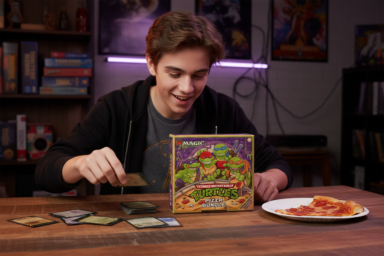 Magic The Gathering Teenage Mutant Ninja Turtles Pizza Bundle avec Collector Booster et Pizza Lands exclusifs