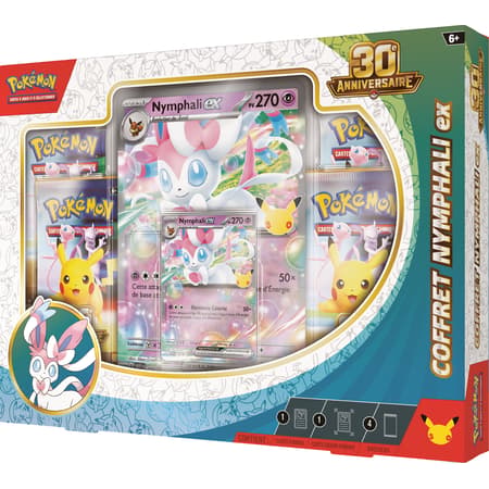 Pack Pokémon 30e Anniversaire – Coffret Nymphali-ex + Tapis Lillie et Mélofée Ultra PRO