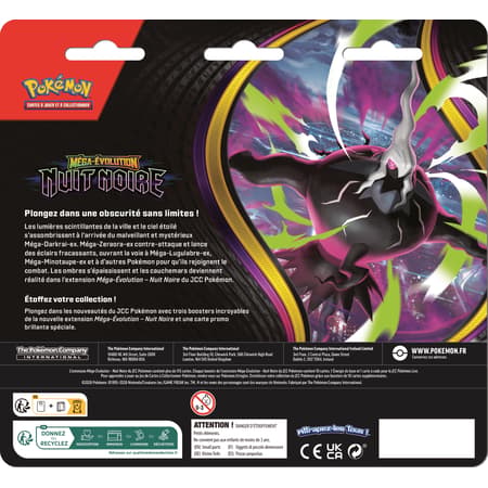 Blister Pokémon JCC Méga-Évolution ME05 Nuit Noire contenant 3 boosters officiels en français