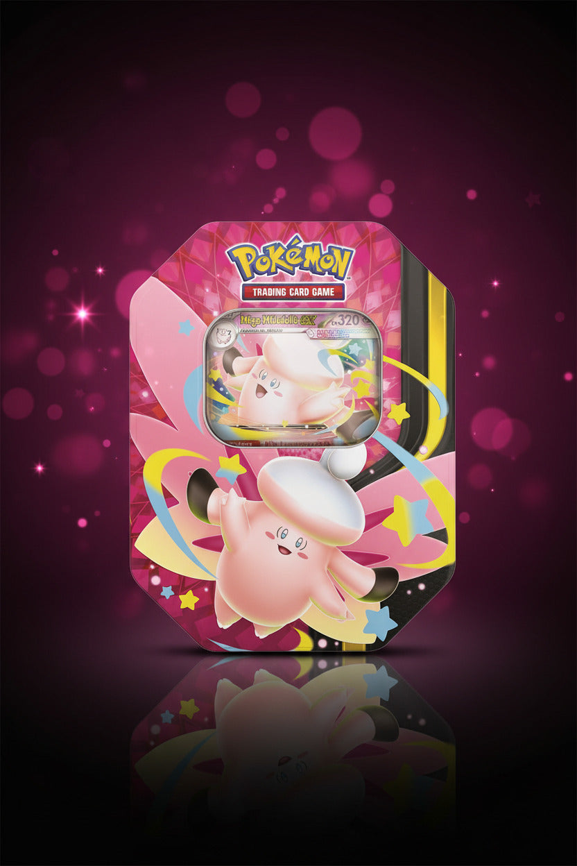 Boîte Pokémon Méga Clair de Lune Méga-Mélodelfe-ex avec carte promo brillante et 4 boosters Pokémon JCC