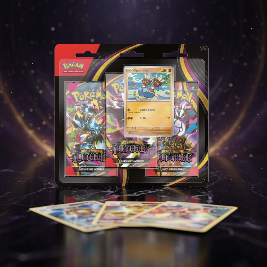 Blister Pokémon JCC Méga-Évolution ME05 Nuit Noire contenant 3 boosters officiels en français