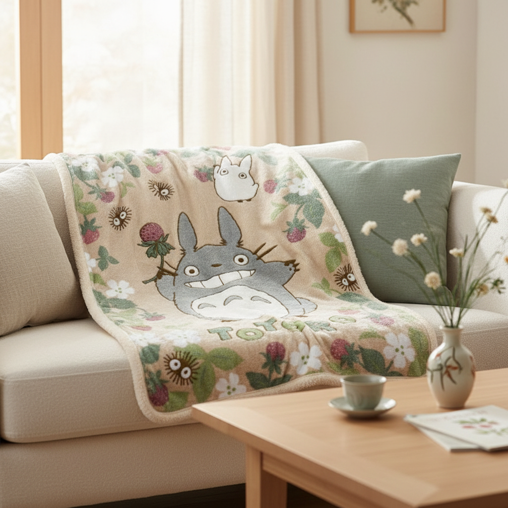 Mon Voisin Totoro – Couverture Fluffy Totoro Framboise 100×140 cm