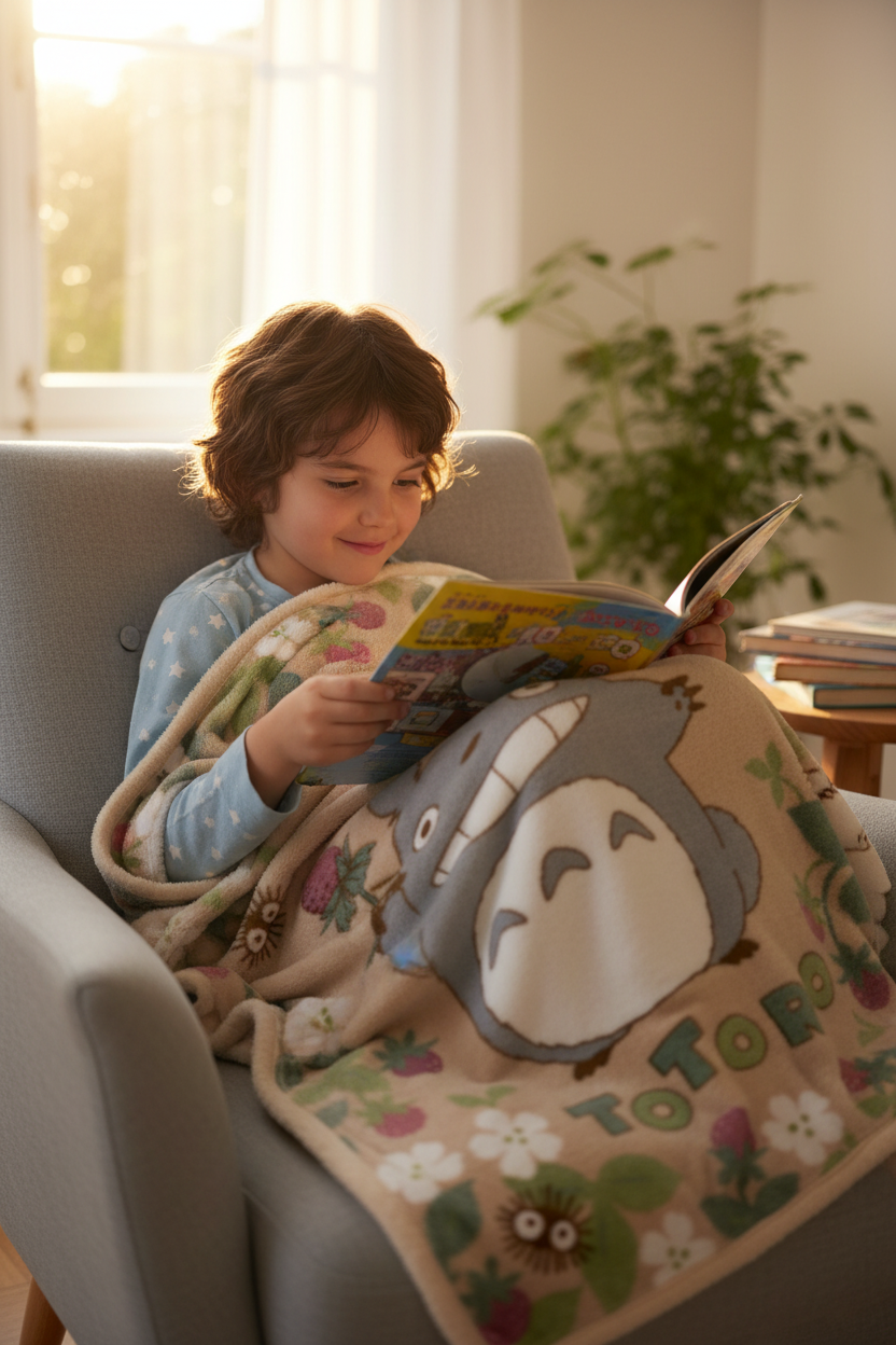 Mon Voisin Totoro – Couverture Fluffy Totoro Framboise 100×140 cm