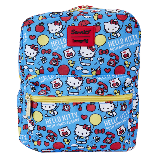 HELLO KITTY - 50ème Anniv. - Mini Sac à Dos carré en Nylon LoungeFly