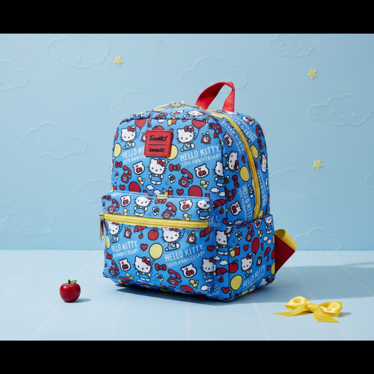 HELLO KITTY - 50ème Anniv. - Mini Sac à Dos carré en Nylon LoungeFly
