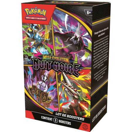 Lot de 6 boosters Pokémon JCC Méga-Évolution ME05 Nuit Noire version française pour collection et jeu
