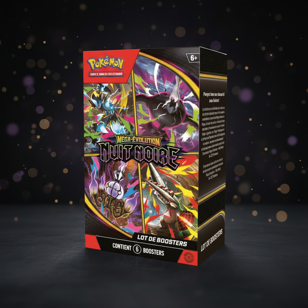 Lot de 6 boosters Pokémon JCC Méga-Évolution ME05 Nuit Noire version française pour collection et jeu