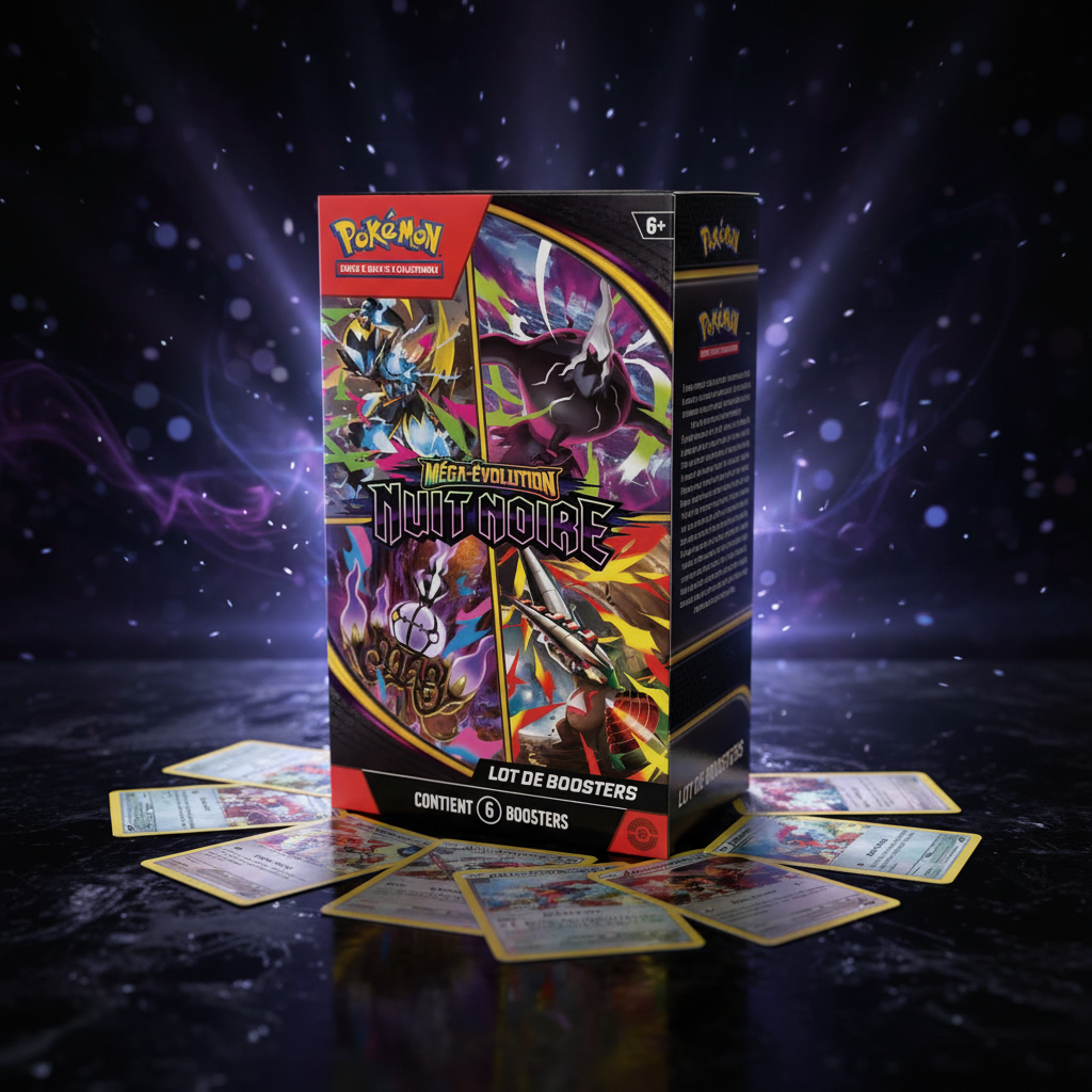 Lot de 6 boosters Pokémon JCC Méga-Évolution ME05 Nuit Noire version française pour collection et jeu