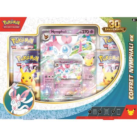 Pack Pokémon 30e Anniversaire – Coffret Nymphali-ex + Tapis Lillie et Mélofée Ultra PRO