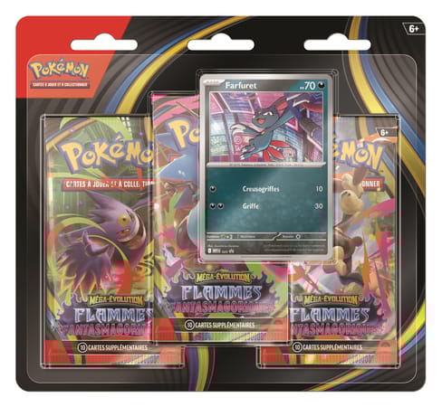 Blister 3-Pack Pokémon Flammes Fantasmagoriques : Farfuret – ME02 – FR