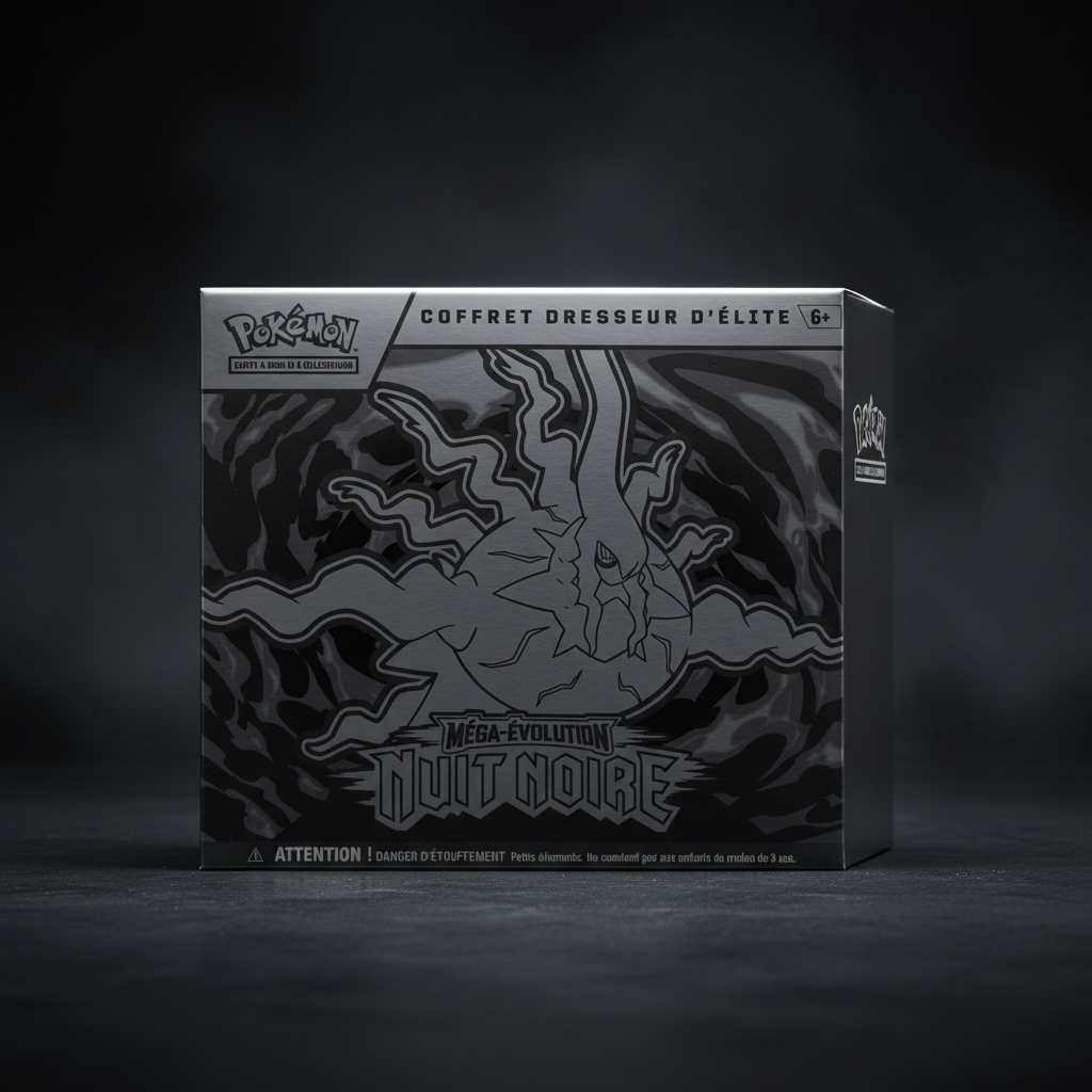 Coffret Dresseur d'Élite Pokémon JCC Méga-Évolution ME05 Nuit Noire version française avec boosters et accessoires officiels